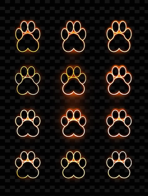 Líneas de íconos de impresión de patas con luminescencia brillante en outli set png iconic y2k shape art decorativen