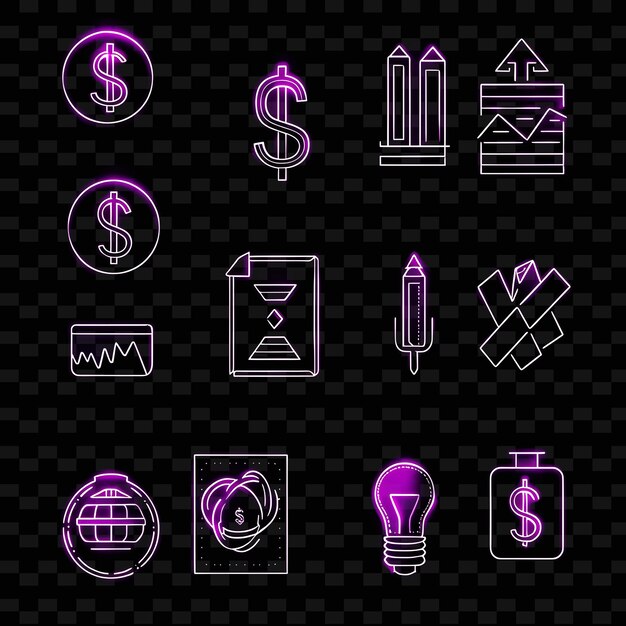 Líneas de iconos de inversión con brillo animado en neon sign l set png iconic y2k shape art decorativei