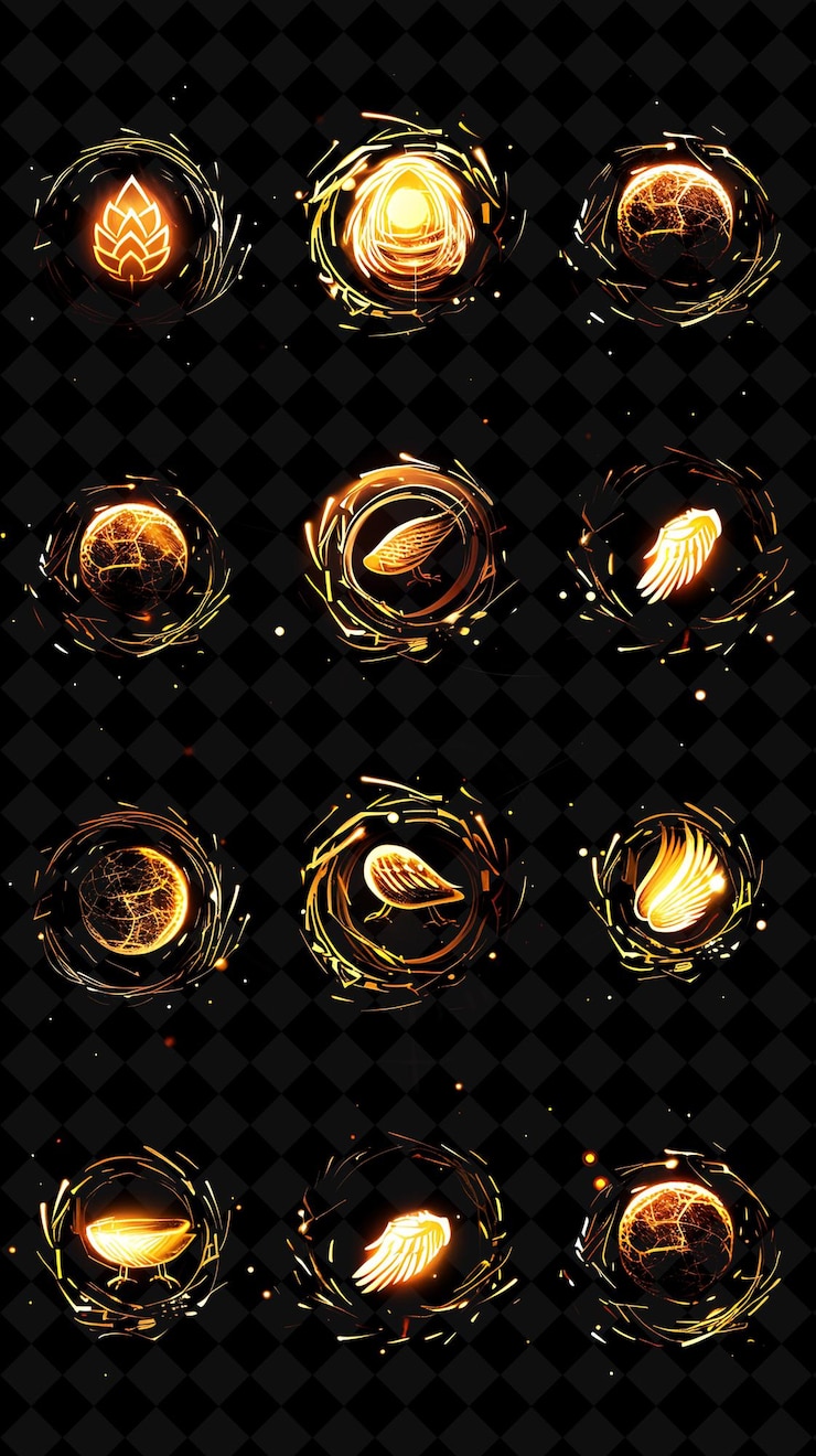 PSD líneas de íconos de nido con luminescencia pulsante y 8 bits ar creative set color de neón colección y2k