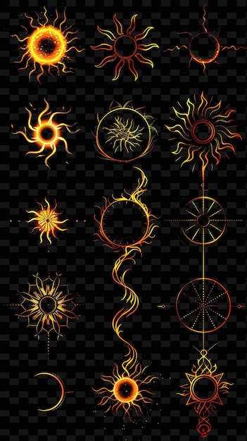 Líneas de íconos del sol con luminescencia pulsante y graffiti png iconic y2k shape art decorative