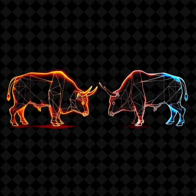 Líneas de iconos de toro y oso con brillo animado en neón Set Creativo de Neón Color Colección Y2K