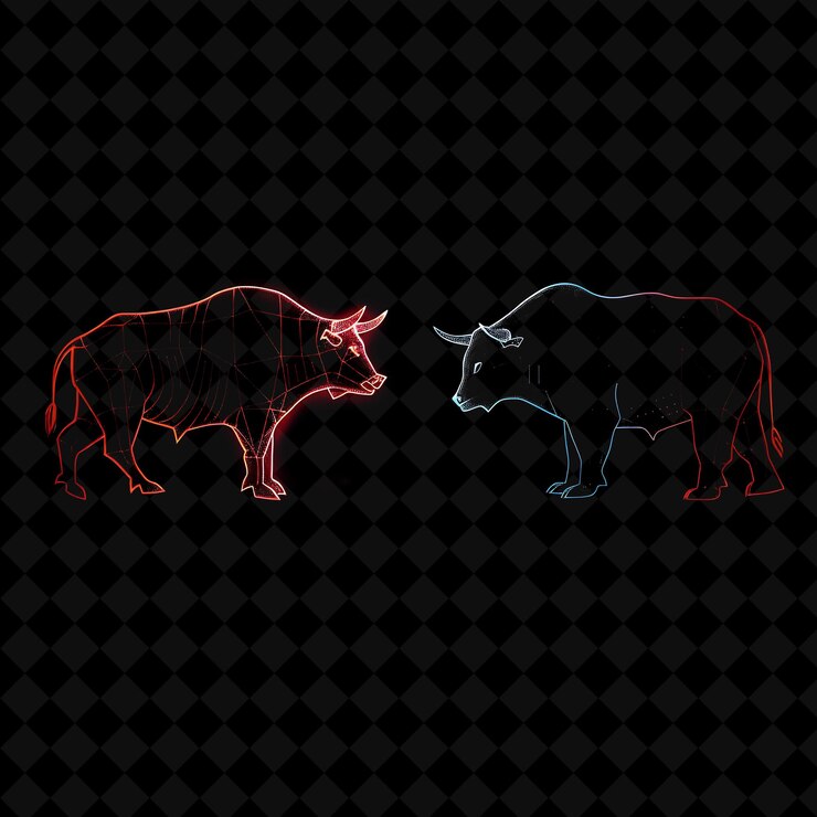 PSD líneas de iconos de toro y oso con brillo animado en neón set creativo de neón color colección y2k