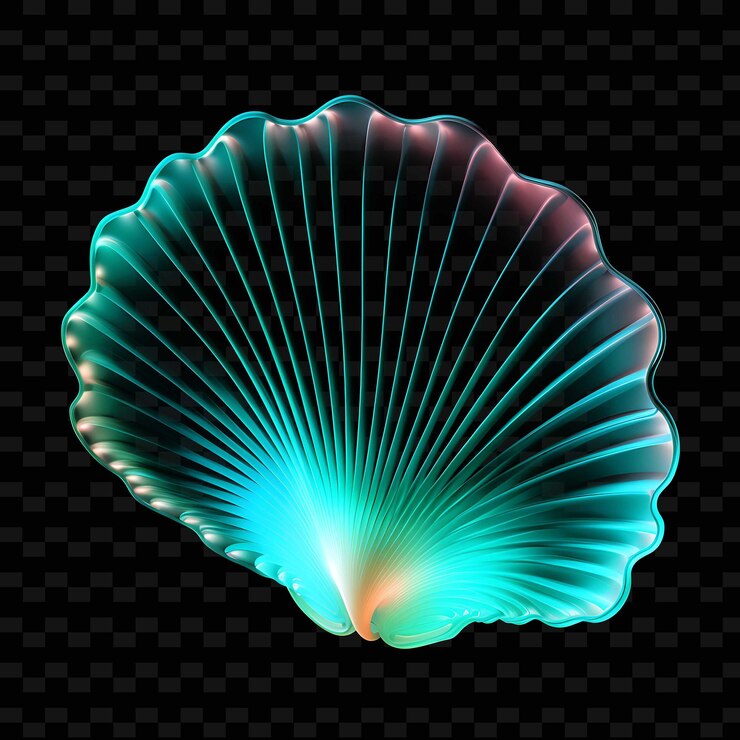 PSD líneas de neón onduladas de color azul turquesa de la costa conchas marinas undu png y2k formas artes de luz transparente