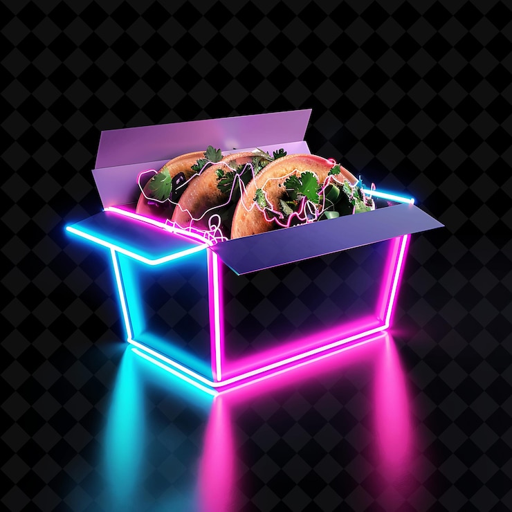 PSD líneas neon retro futuristas jianbing crepes en una colección de y2k de decoración de alimentos de neón png de reciclaje de marca