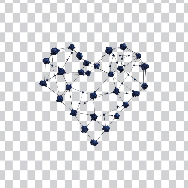 PSD líneas y nodos conectados que forman una forma de corazón que simboliza el amor y la red