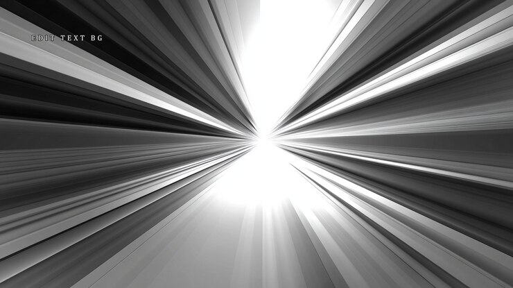 PSD líneas radiantes en escala de gris abstractas que convergen al centro brillante creando un efecto de túnel dinámico