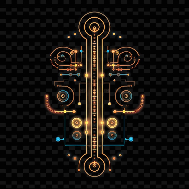 PSD linee al neon scintillanti meccaniche vittoriane chiavi di avvolgimento forme png y2k in oro arti di luce trasparenti