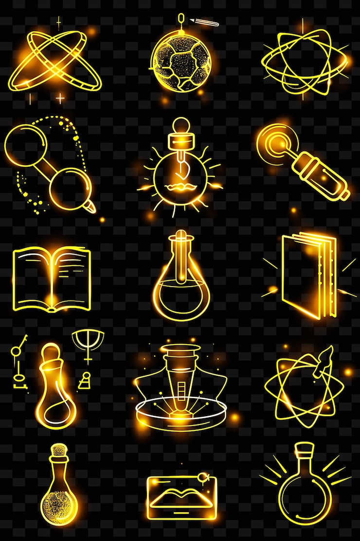 PSD lines of education icons with a neon half tone style and ra set png iconic y2k shape art decoratived