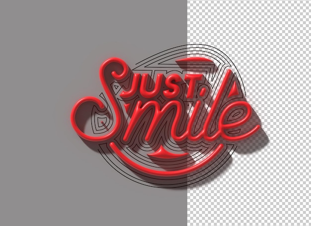 PSD linha 3d apenas sorria lettering tipográfico psd transparente