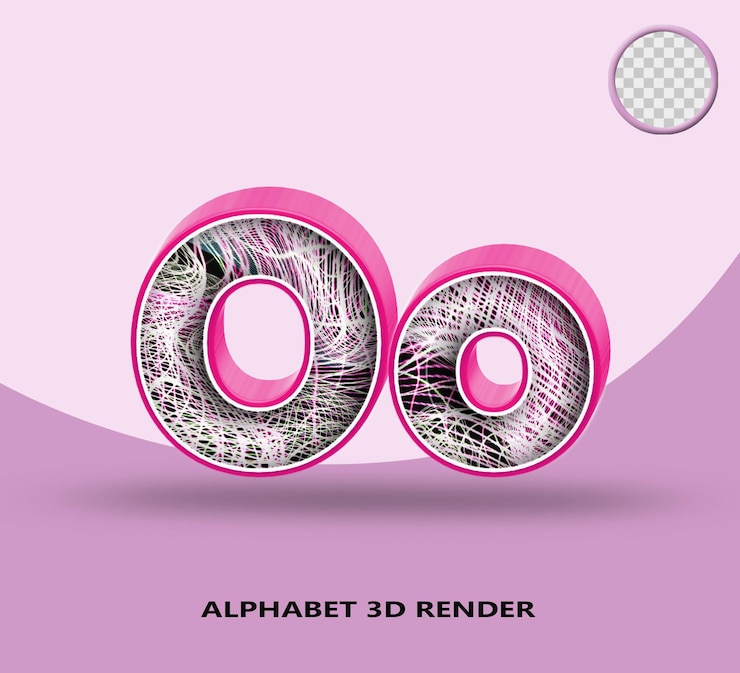 PSD linha de alfabeto de renderização 3d cor rosa com resumo de linha de onda