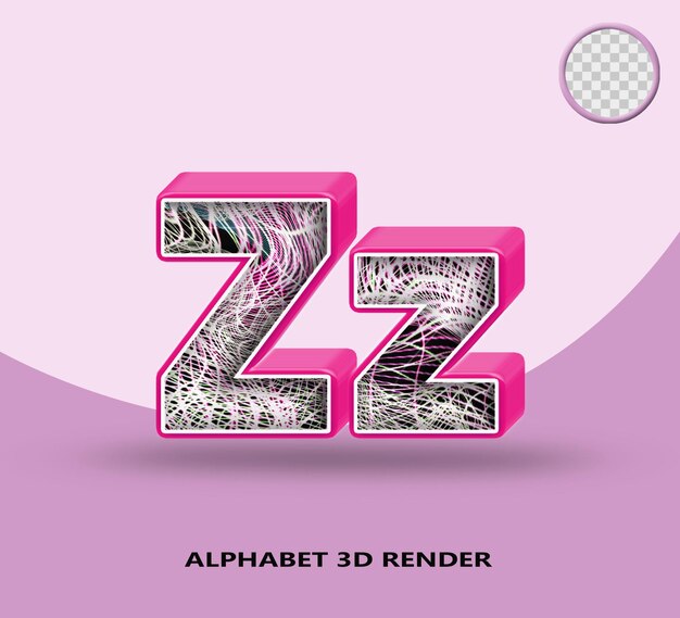 PSD linha de alfabeto de renderização 3d rosa brilhante com linha de onda abstrata