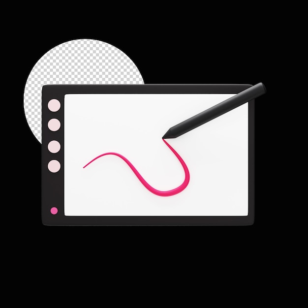 PSD linha de desenho vermelha no ícone 3d da guia da caneta sobre fundo preto