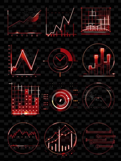 PSD linhas de análise de mercado ícones com brilho animado em neon h set png iconic y2k shape art decorativea