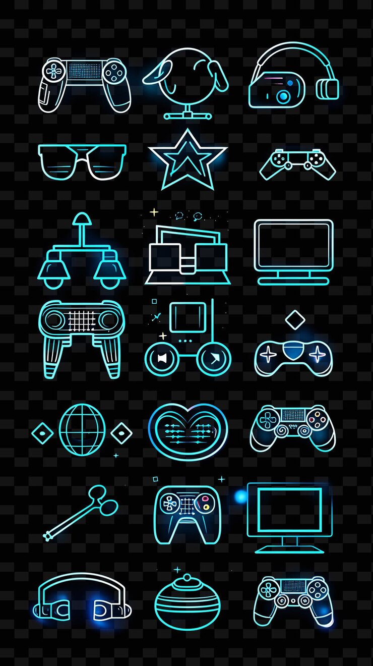 PSD linhas de ícones de entretenimento com um estilo de meio tom de néon um conjunto png iconic y2k shape art decoratived