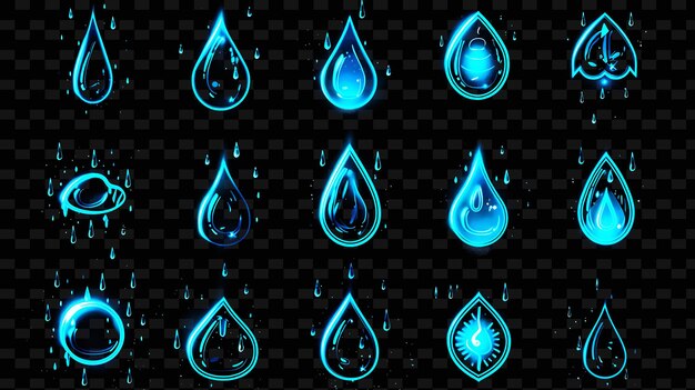 PSD linhas de ícones de gotas de chuva com brilho pulsante e jogo arcane set png iconic y2k shape art decorative