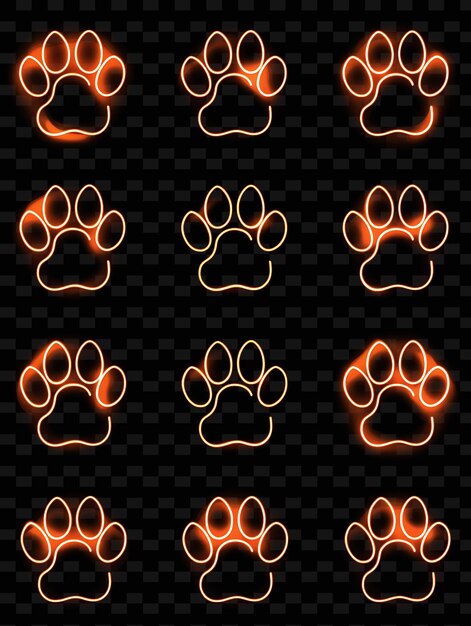 PSD linhas de ícones de impressão de patas com luminescência brilhante em outli set png iconic y2k shape art decorativen