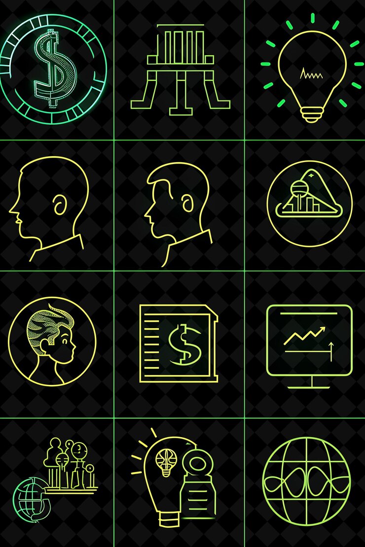 PSD linhas de icones de psicologia de negócio com brilho animado em neon set criativo neon color y2k collection