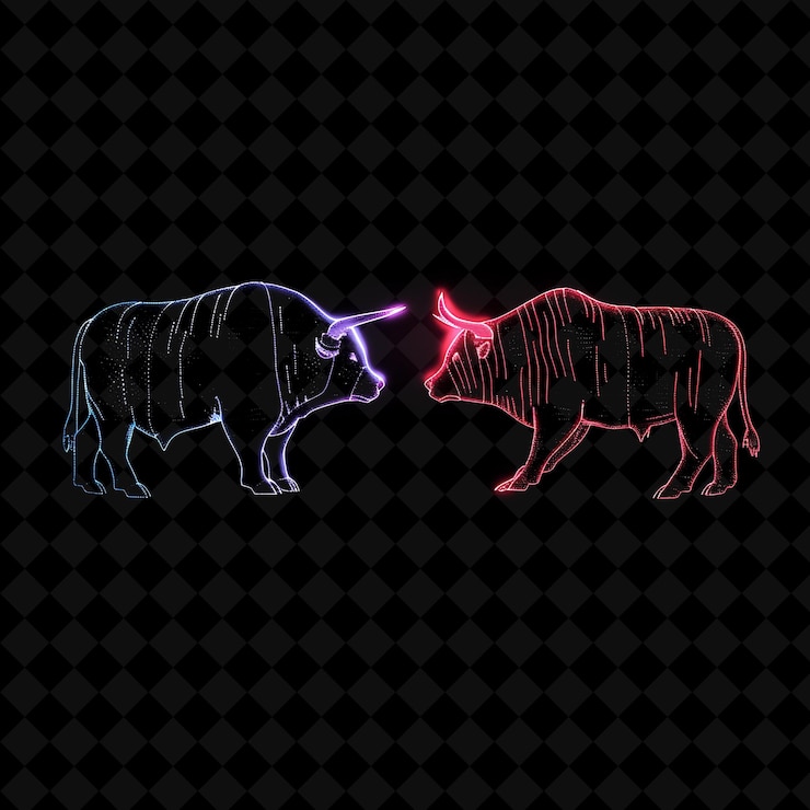 PSD linhas de ícones de touro e urso com brilho animado em néon set criativo neon color y2k collection