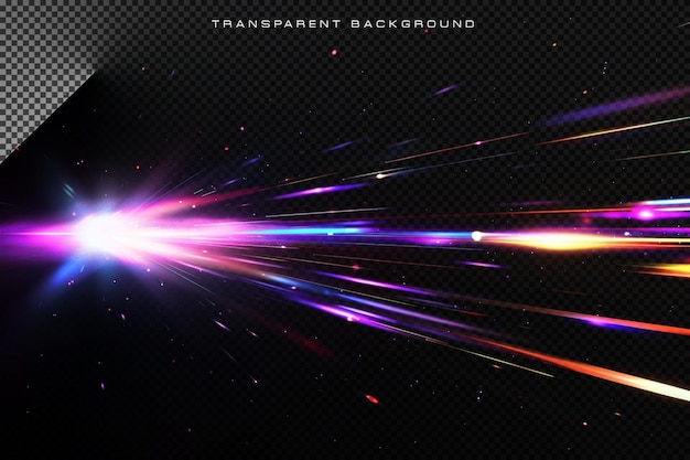 Linhas de movimento de velocidade de iluminação coloridas em fundo transparente