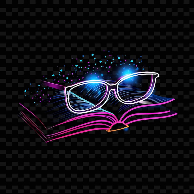 PSD linhas de neon livro índigo intelectual linhas de neon curvas óculos decoratio y2k formas psd gradientes