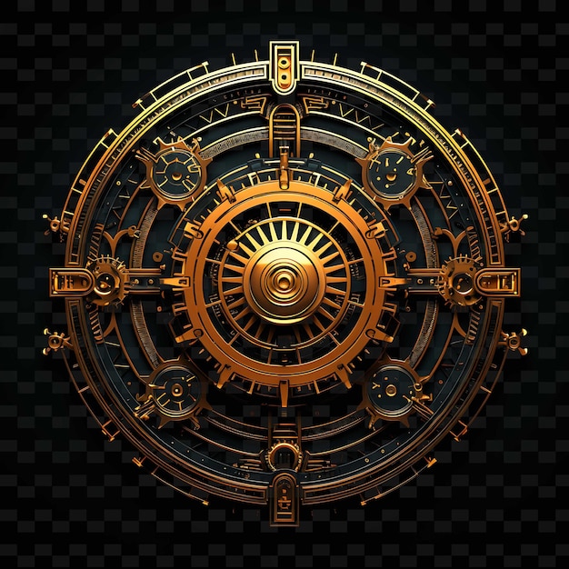 PSD linhas de roda dentada steampunk gadgets steampunk enferrujado laranja mech png y2k formas artes de luz transparentes