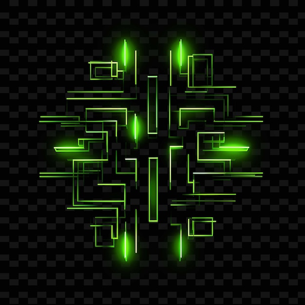 PSD linhas elétricas futurísticas elementos robóticos forma de zigzag verde limão y2k coleções de arte de luz de neon