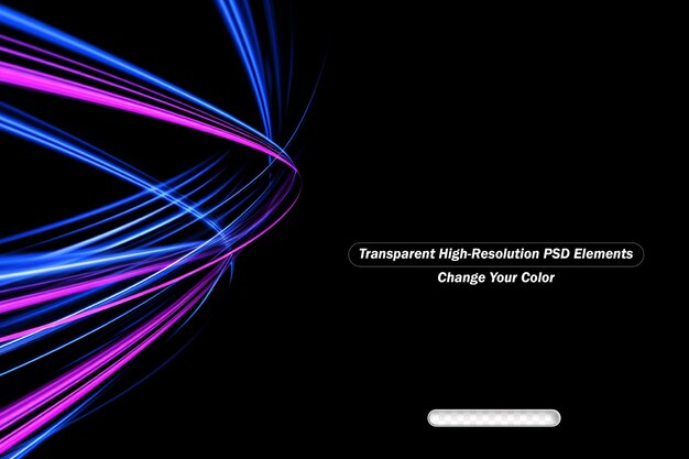PSD linhas em movimento azuis brilhantes projetam fundo transparente escuro com linhas roxas