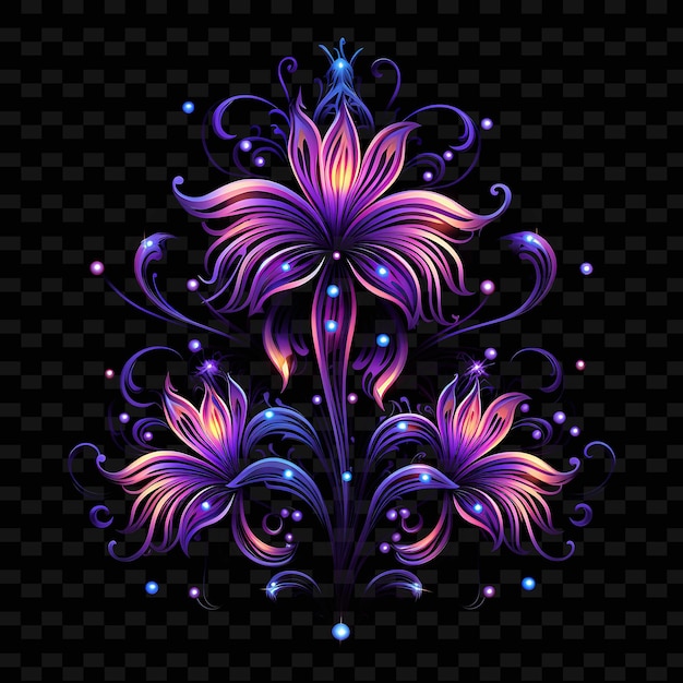 PSD linhas iluminadas elegantes motivos florais névoa roxa forma ondulada lin y2k coleções de arte de luz de néon