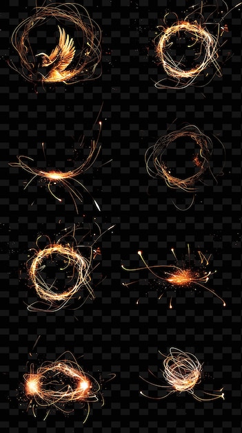 Linien von Nest-Ikonen mit pulsierender Lumineszenz und 8 Bit A Set PNG Iconic Y2K Shape Art Decorativer