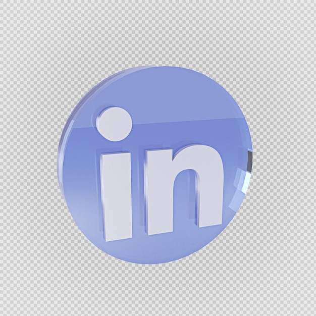 Linkedin 3d realista vidrio refection logo icono fondo transparente png máscara de recorte de representación