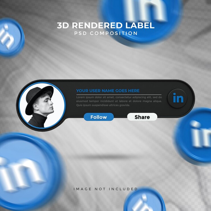 PSD linkedin connect us sur les médias sociaux tiers inférieur badge icône de rendu de conception 3d