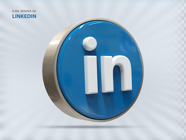 Linkedin Icon 3D Render Con Cornice Rotonda Oro