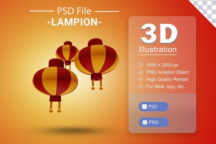 PSD linterna 3d año nuevo chino gong xi imlek para logo icono decoración banner tarjeta saludo