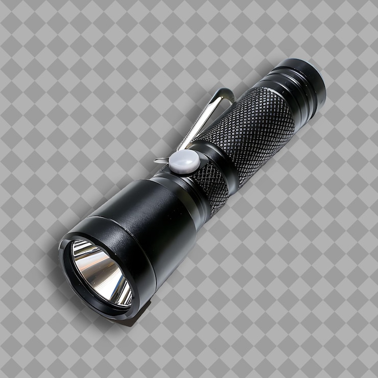 PSD linterna con cuerpo de plástico negro y color plata una herramienta u herramienta png en fondo limpio