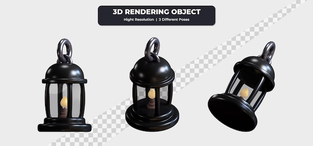 PSD linterna de halloween de renderizado 3d con tres poses diferentes ilustración de icono