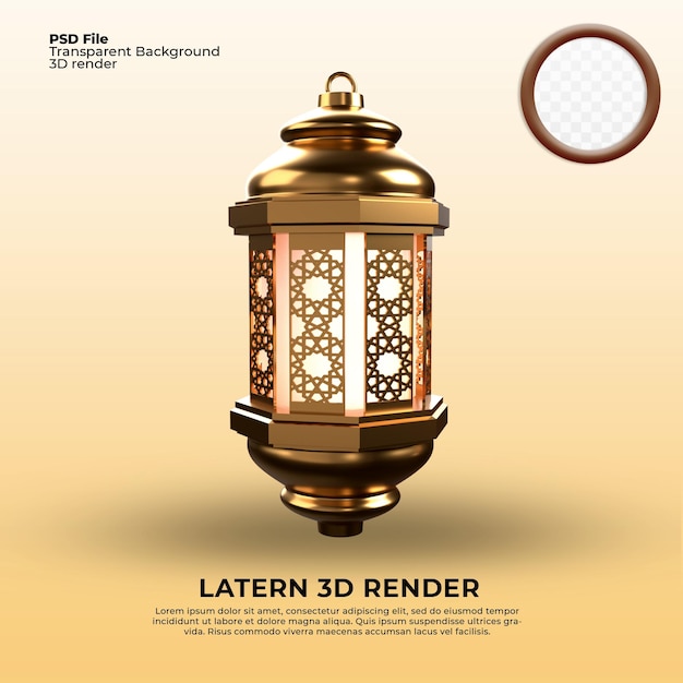 Linterna islámica ramadán 3d render realista oro