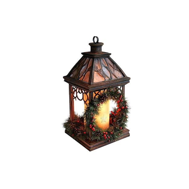 Linterna de Navidad iluminada con corona y vela