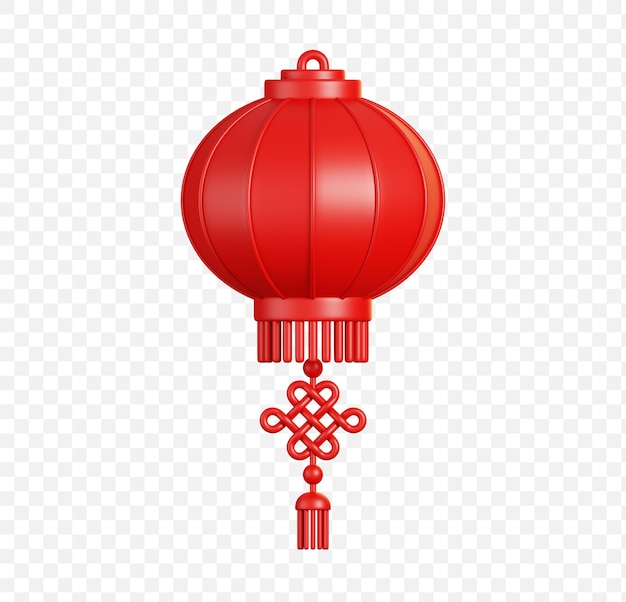 linterna o lámpara china con nudo elementos de año nuevo chino icono renderizado en 3D