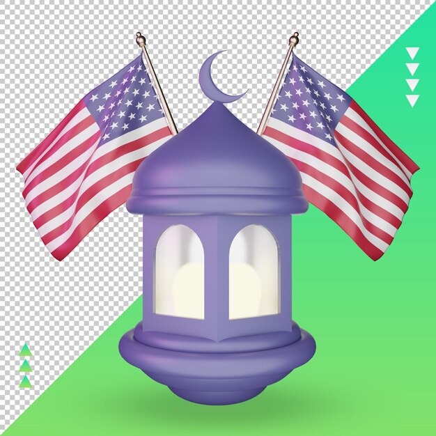 Linterna de Ramadán 3d Bandera de América representación vista frontal
