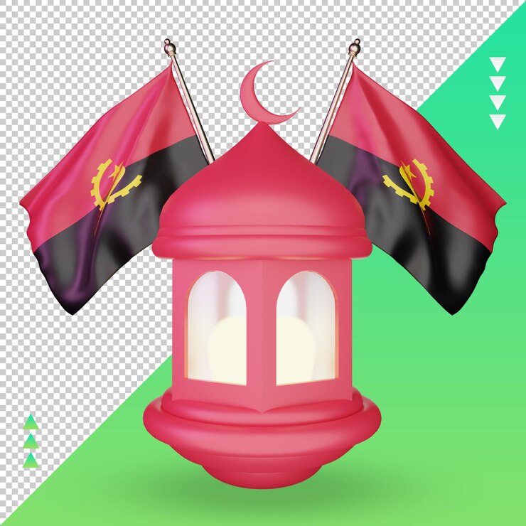 PSD linterna de ramadán 3d bandera de angola representación vista frontal