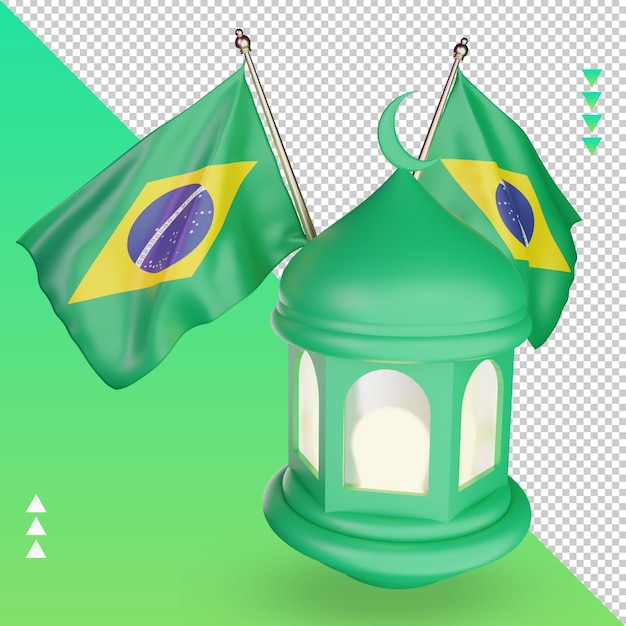 Linterna de ramadán 3d bandera de brasil representación vista derecha