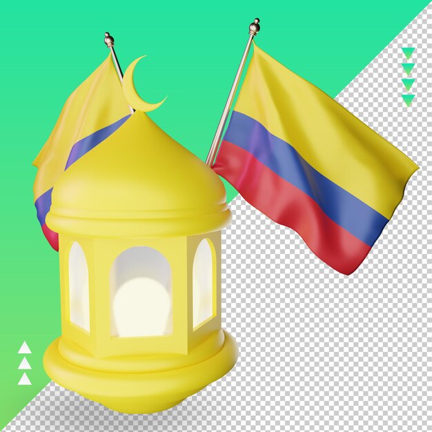 Linterna de ramadán 3d bandera de colombia representación vista izquierda