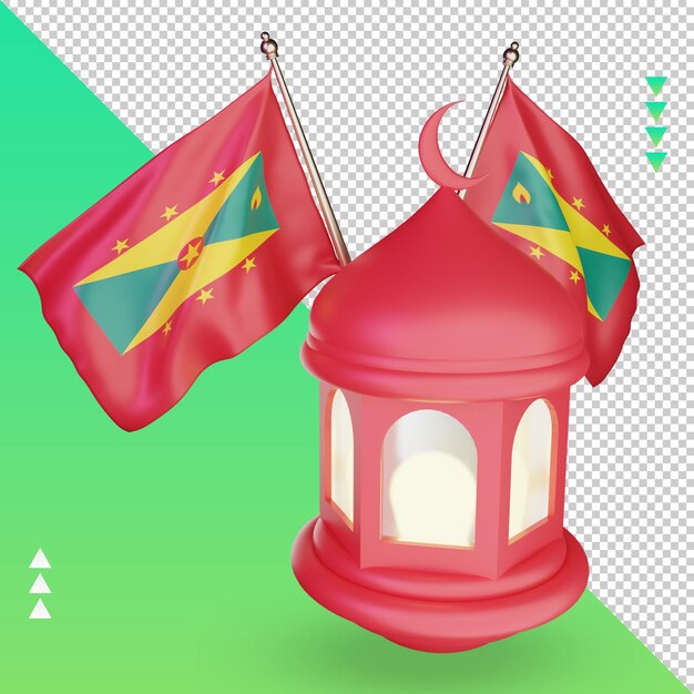 Linterna de ramadán 3d bandera de granada representación vista derecha