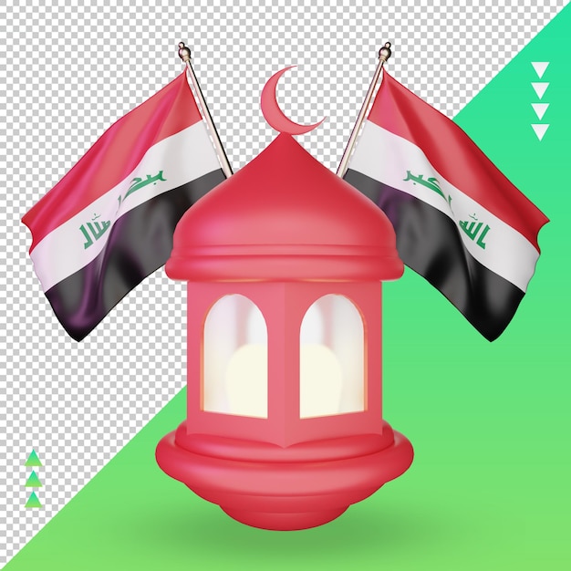 Linterna de ramadán 3d bandera de irak representación vista frontal