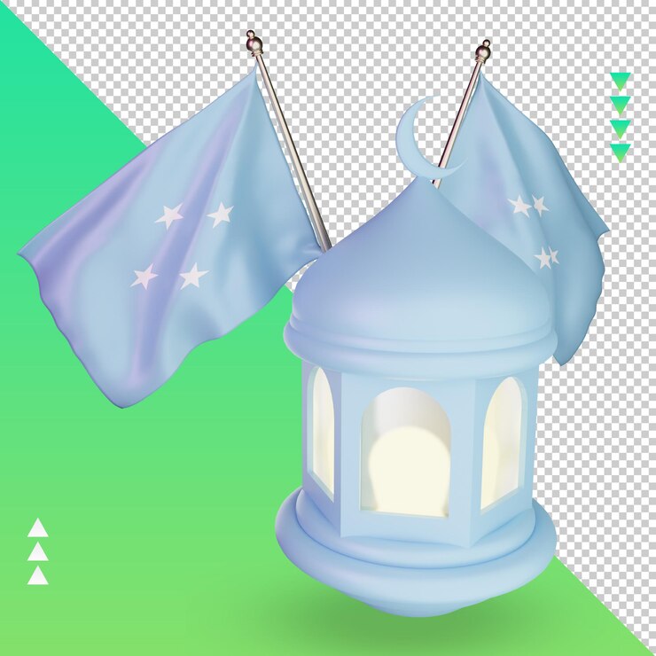 PSD linterna de ramadán 3d bandera de micronesia representación vista derecha