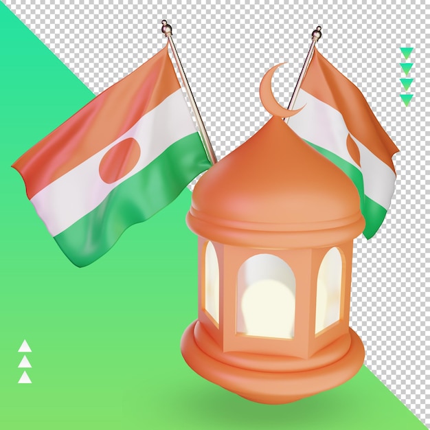 PSD linterna de ramadán 3d bandera de níger representación vista derecha