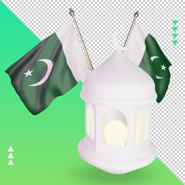 PSD linterna de ramadán 3d bandera de pakistán representación vista derecha