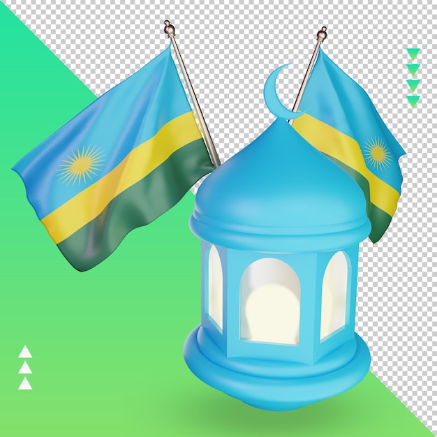 Linterna de ramadán 3d bandera de ruanda representación vista derecha
