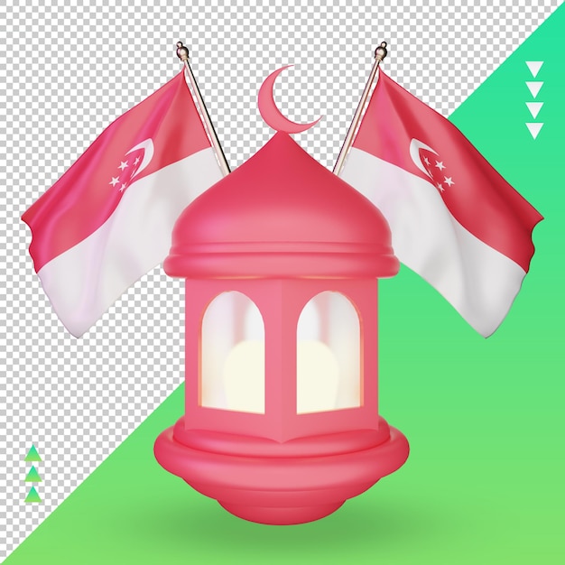 Linterna de ramadán 3d Bandera de Singapur que representa la vista frontal