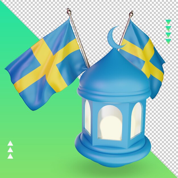 Linterna de ramadán 3d bandera de suecia representación vista derecha